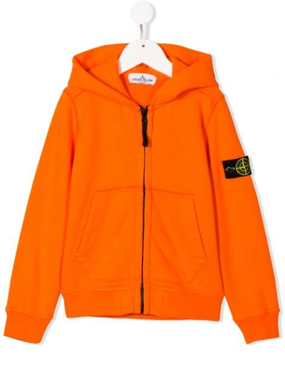 Shop Stone Island Junior Zipped Hoodie In Orange