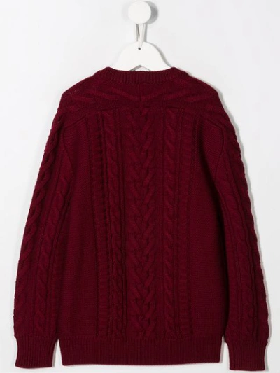 Shop Dolce & Gabbana Heraldic Patch Cable Knit Jumper In Red