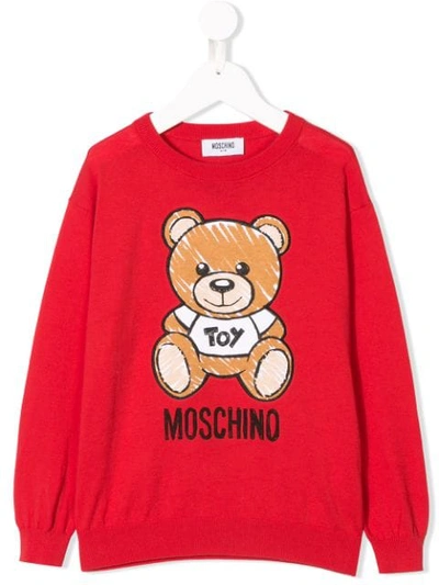 Shop Moschino Logo Bear Print Jumper In Red