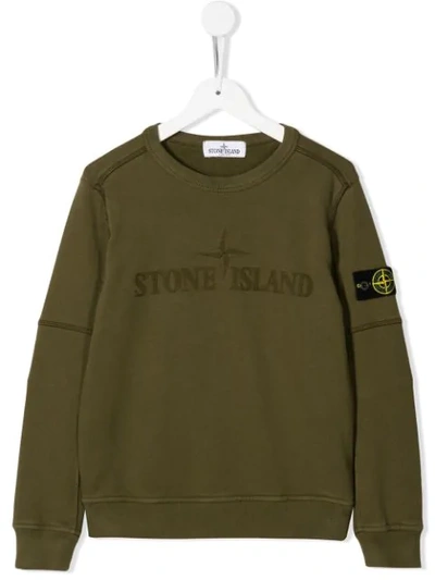 Shop Stone Island Junior Logo Embroidered Sweatshirt In Green