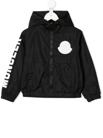 Shop Moncler Logo Hooded Rain Jacket In Black