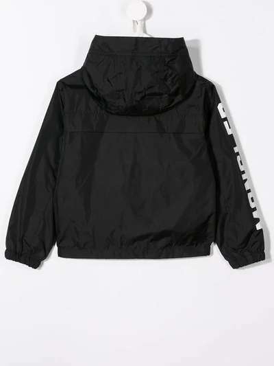 Shop Moncler Logo Hooded Rain Jacket In Black