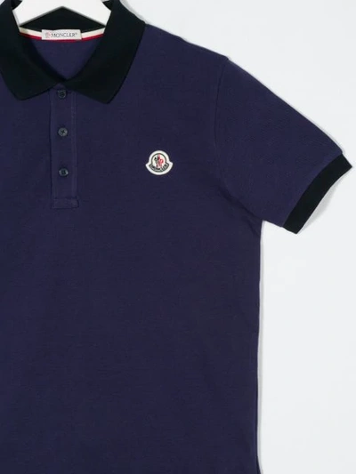 Shop Moncler Teen Logo Patch Polo Shirt In Blue