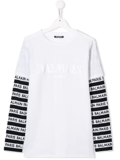 Shop Balmain Teen Logo Print T-shirt In White