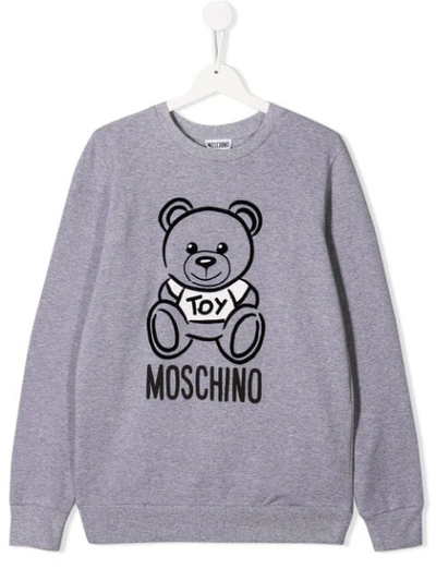 Shop Moschino Teen Teddy Print Sweater In Grey
