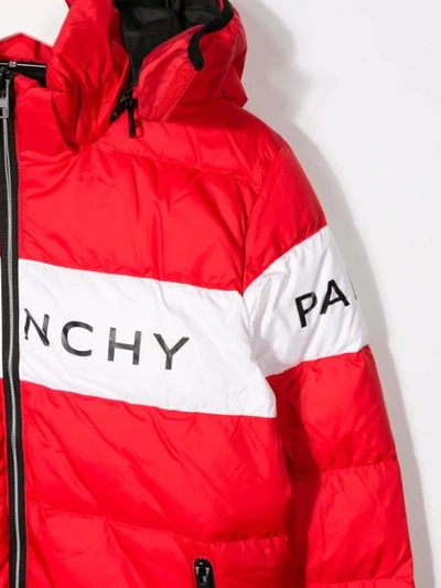 Shop Givenchy Teen Hooded Puffer Coat In Red