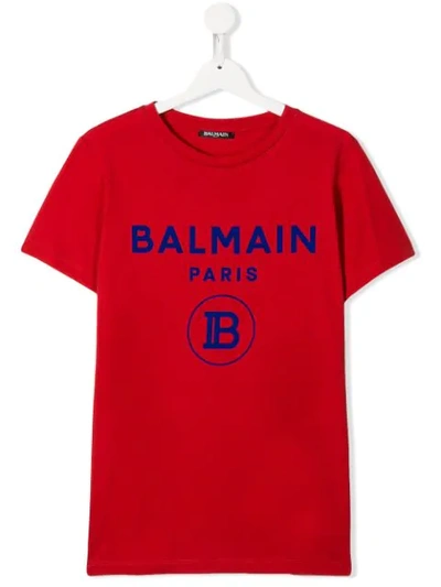 Shop Balmain Teen Logo Print T-shirt In Red