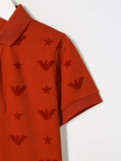 Shop Emporio Armani Monogram Logo Print Polo Shirt In Orange