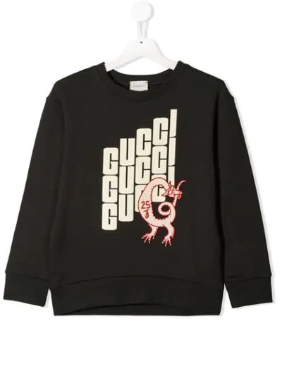 Shop Gucci Logo Print Crew Neck Sweater In Black