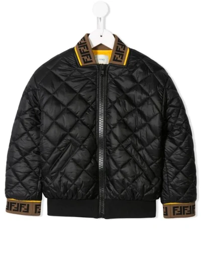 Shop Fendi Diamond Quilted Bomber Jacket In Black