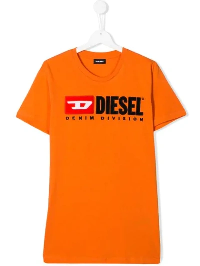 Shop Diesel Contrast Logo T-shirt In Orange