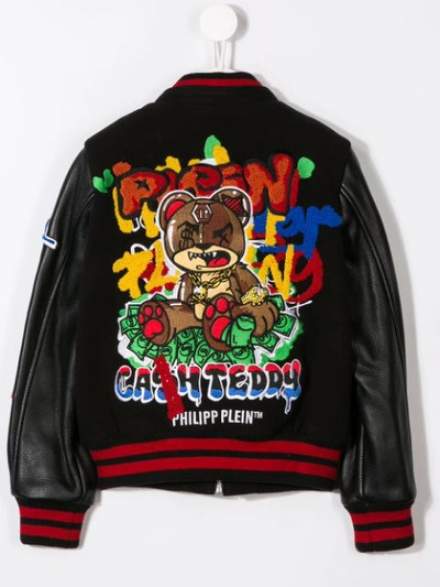 Shop Philipp Plein Junior Teddy Bear Bomber Jacket In Black