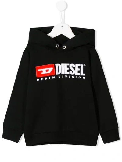 Shop Diesel Logo Embroidered Hoodie In Black