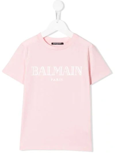Shop Balmain Printed Logo T-shirt In Pink