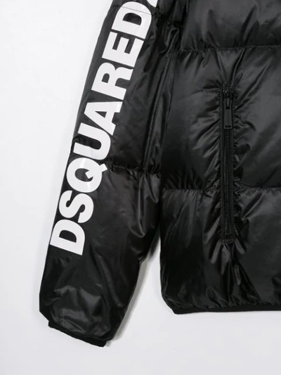 Shop Dsquared2 Teen Padded Logo Print Jacket In Black