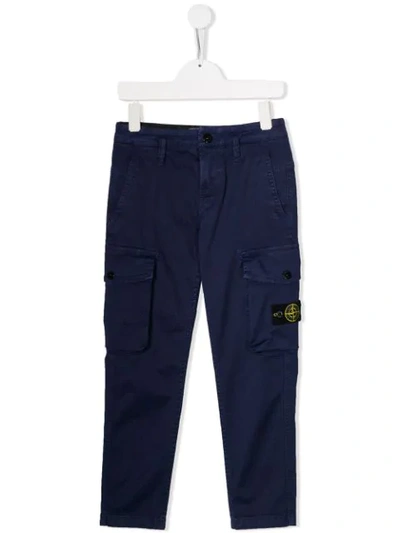 Shop Stone Island Junior Cargo Trousers In Blue