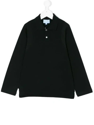 Shop Lanvin Enfant Long Sleeved Polo Shirt In Black