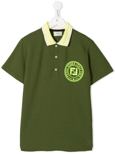 Shop Fendi Teen Logo Print Polo Shirt In Green