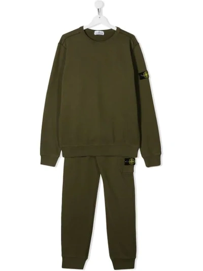 Shop Stone Island Junior Teen Branded Tracksuit In Green