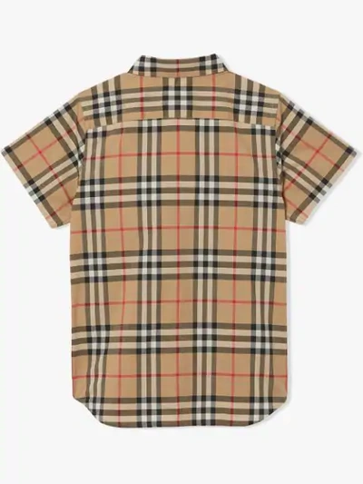 Shop Burberry Check Print Shortsleeved Shirt In Brown