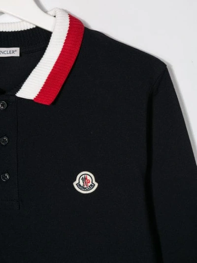 Shop Moncler Teen Striped Detail Polo Shirt In Blue