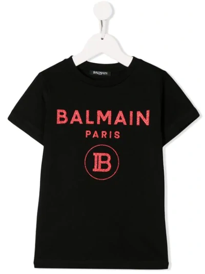 Shop Balmain Glitter Logo T-shirt In Black