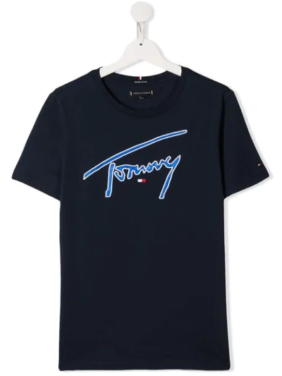 Shop Tommy Hilfiger Junior Teen Signature Logo T-shirt In Blue