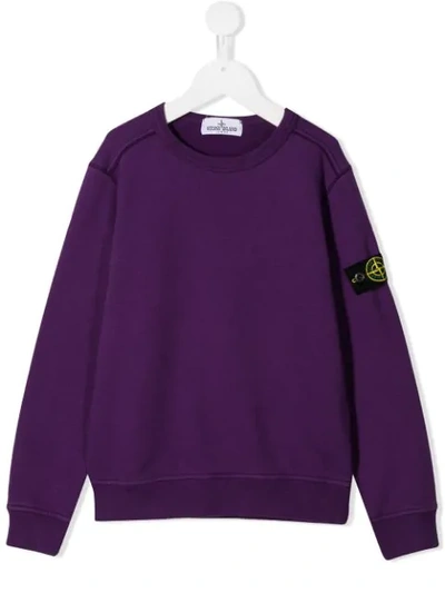 Shop Stone Island Junior Logo Patch Sweatshirt In Purple
