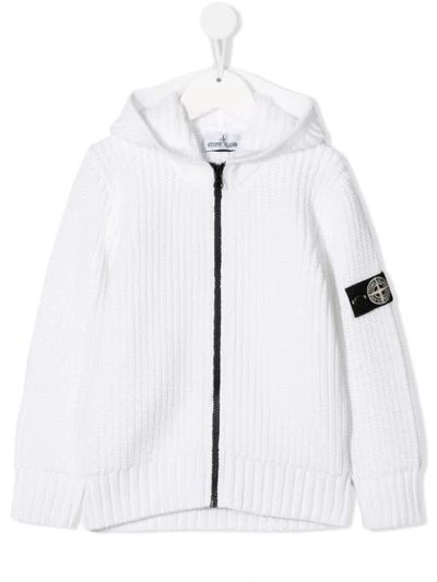 Shop Stone Island Junior Knitted Zip Up Hoodie In White