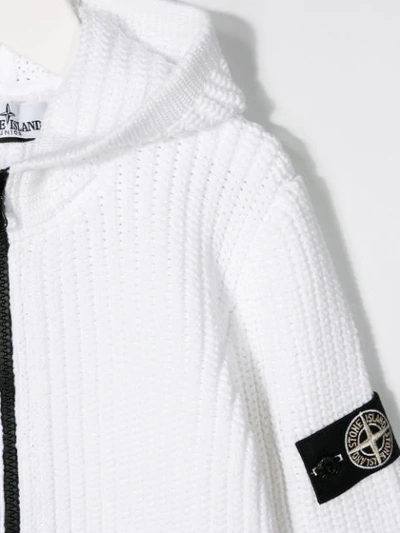 Shop Stone Island Junior Knitted Zip Up Hoodie In White
