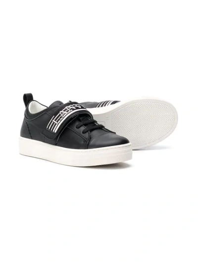 Shop Lanvin Enfant Teen Logo Touch Strap Sneakers In Black