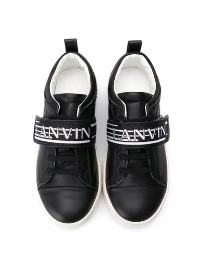 Shop Lanvin Enfant Teen Logo Touch Strap Sneakers In Black