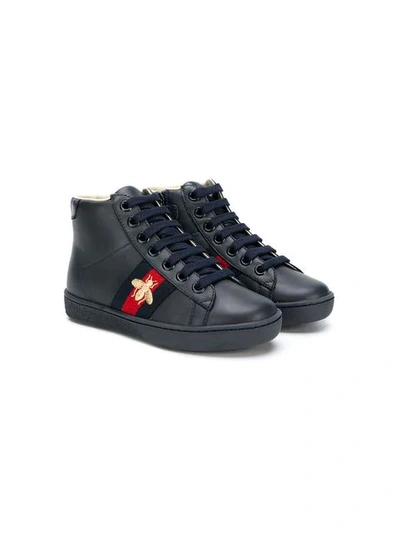 Shop Gucci High-top Web Sneakers In Blue