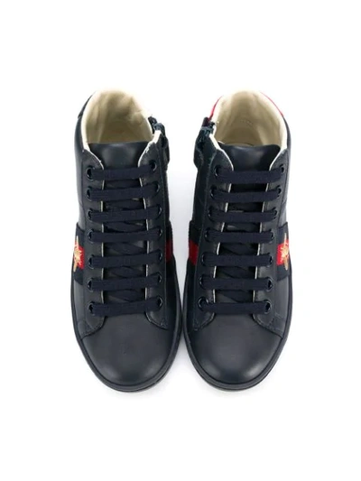 Shop Gucci High-top Web Sneakers In Blue