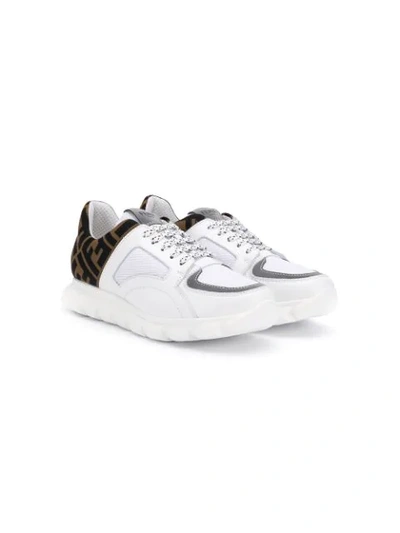 Shop Fendi Teen Ff Panel Sneakers In White