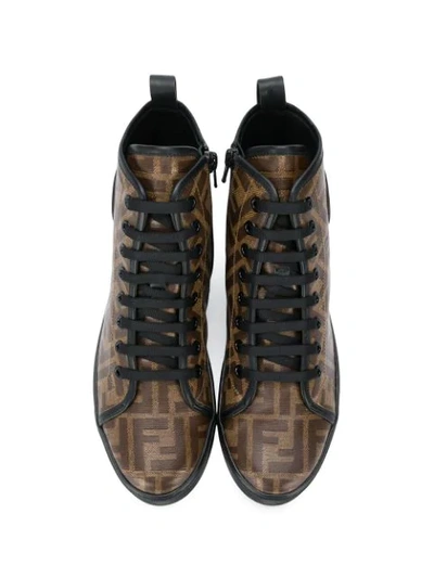 Shop Fendi Logo Hi-top Sneakers In Brown