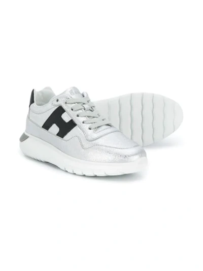 Shop Hogan Metallic Chunky Heel Sneakers In Silver