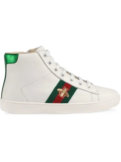 Shop Gucci Children's Leather High-top Sneaker In White