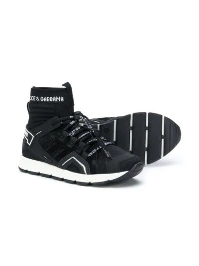 Shop Dolce & Gabbana Slip-on Lace-up Sock Sneakers In Black