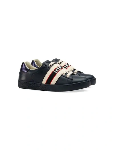 Shop Gucci Children's Ace Sneaker With  Stripe In Blue