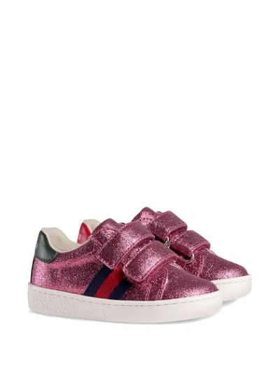 Shop Gucci Toddler Glitter Sneaker With Web In Pink