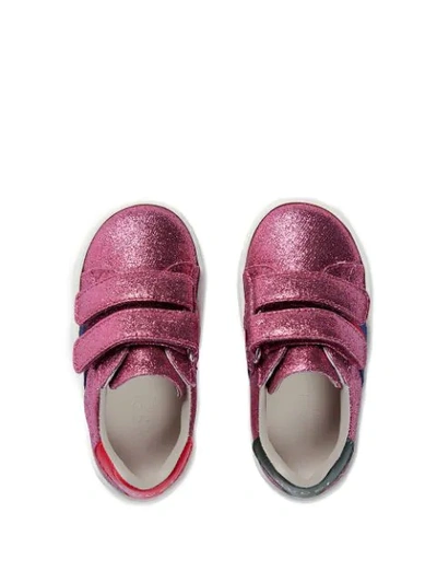 Shop Gucci Toddler Glitter Sneaker With Web In Pink