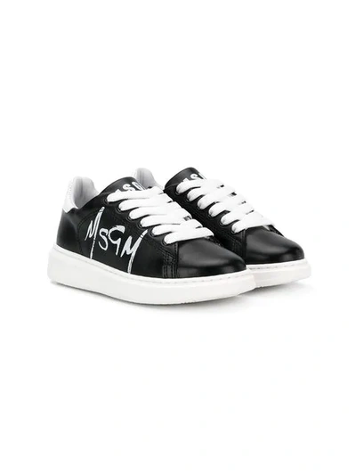 Shop Msgm Spray-paint Low Top Sneakers In Black