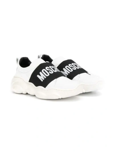 Shop Moschino Teen Logo Strap Sneakers In White