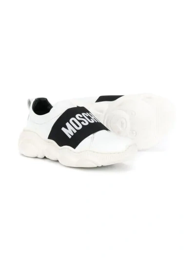 Shop Moschino Teen Logo Strap Sneakers In White