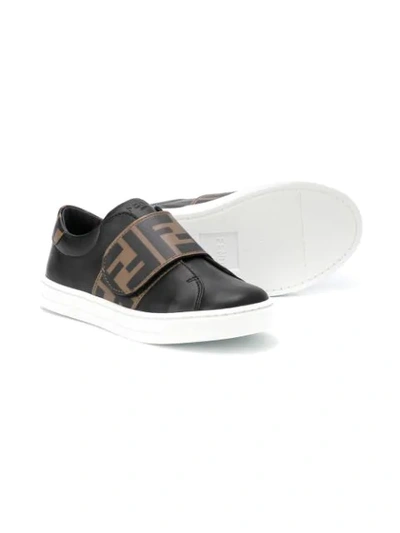 Shop Fendi Logo Strap Sneakers In Black