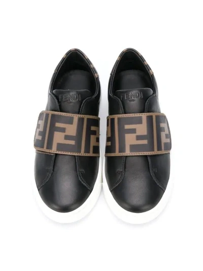 Shop Fendi Logo Strap Sneakers In Black