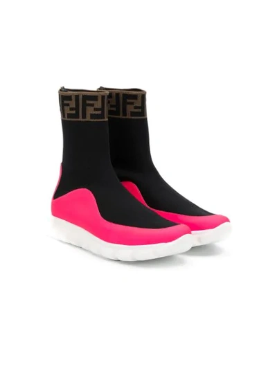 Shop Fendi Fabric Mix Sneakers In Black