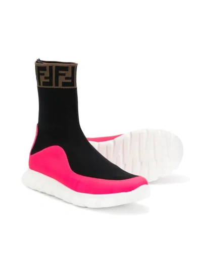 Shop Fendi Fabric Mix Sneakers In Black