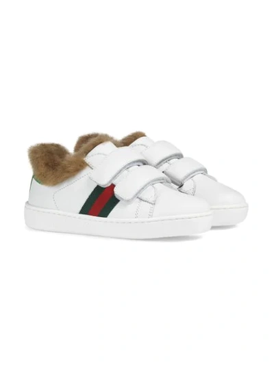 Shop Gucci Toddler Leather Sneaker With Faux Fur In White